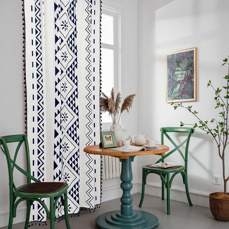 Nordic Style Linen Curtains Geometric Printed For Living Room Bedroom