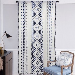 Nordic Style Linen Curtains Geometric Printed For Living Room Bedroom