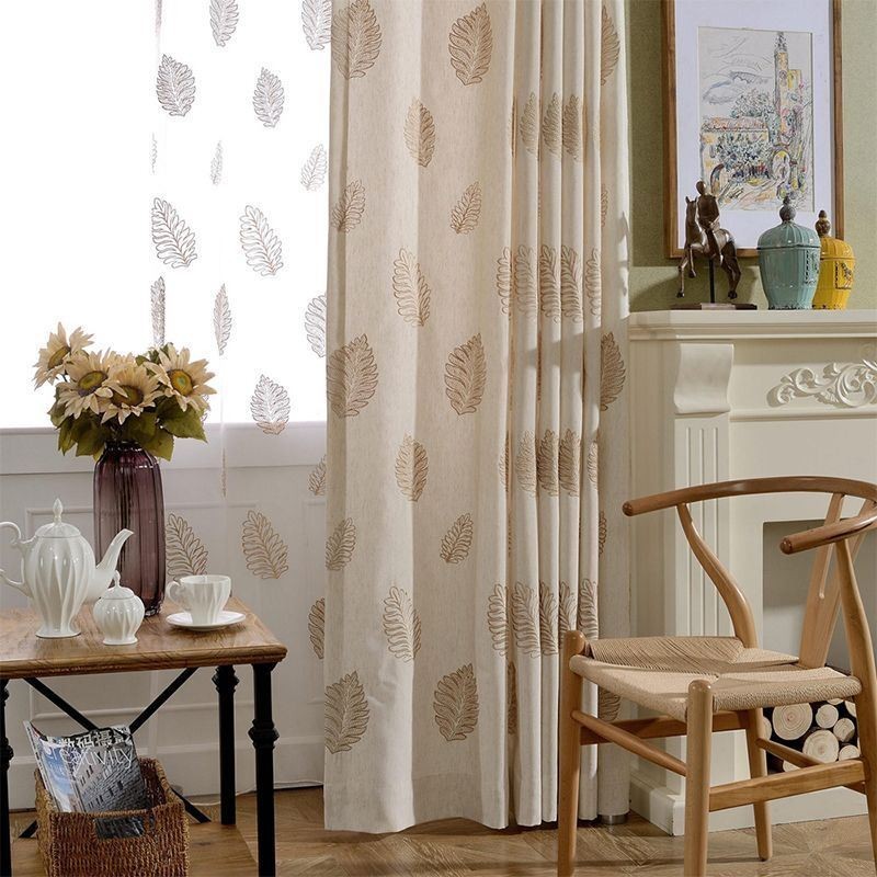 Nordic Cotton Linen Blackout Curtain Made to Measure Curtain Leaf Embroidery For Living Room Bedroom