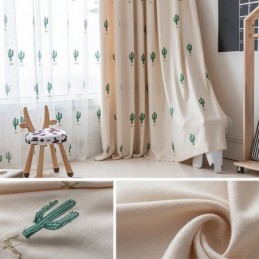 Curtains Kids Style Cactus Embroidered