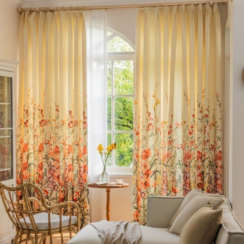 Chevron Curtains American Floral Print