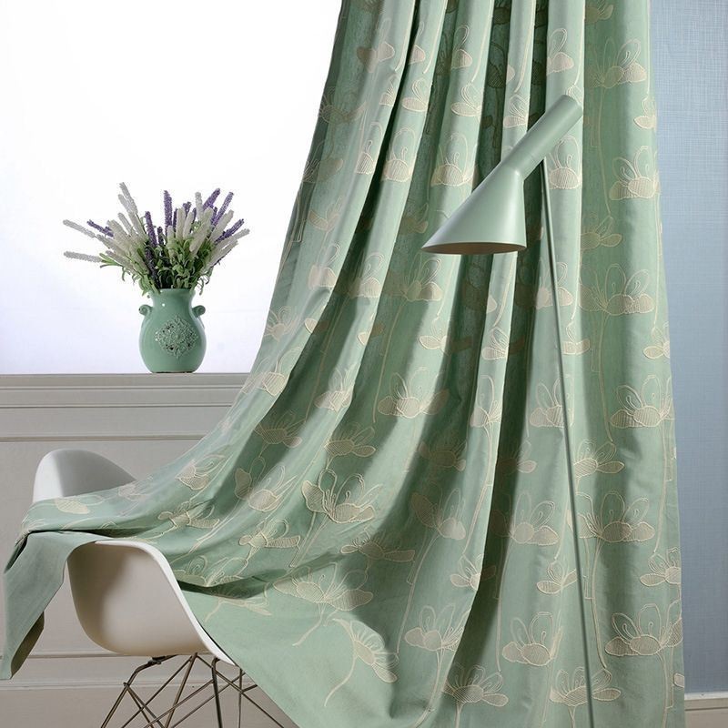 Nordic Blackout Curtain Made to Measure Curtain Plant Embroidered For Living Room Bedroom