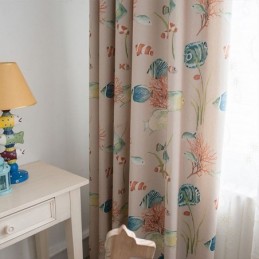 Cotton Blackout Curtains Kids Style Underwater World Printed