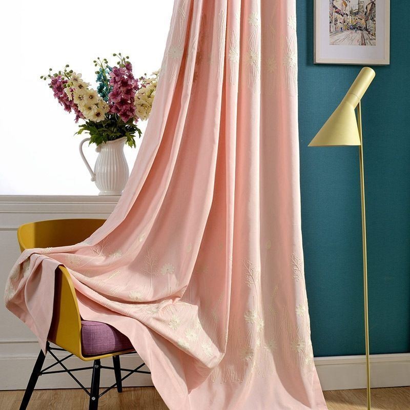 Cotton Blackout Curtain Made to Measure Curtain Nordic Plant Embroidered For Living Room Bedroom