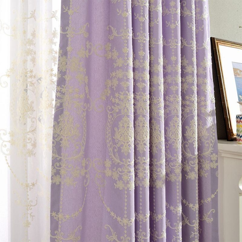 European Cotton Blackout Curtain Made to Measure Curtain Flower Embroidered