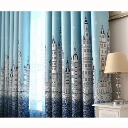 Castle Printed Blue Curtain Made to Measure Curtain Nordic Popular Bedroom Kid's Room Fabric
