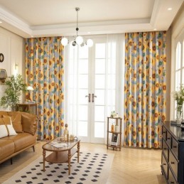 Polycotton Curtain Made to Measure Curtain American Sunflower Printed Semi Blackout Curtains