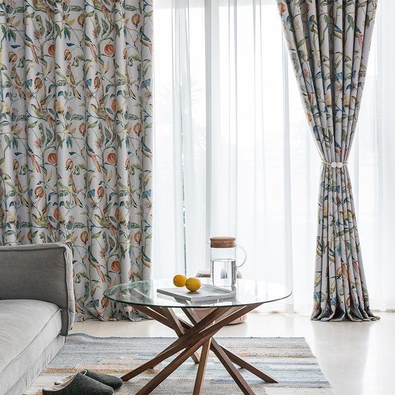Printed Curtains American Plants and Birds Blackout