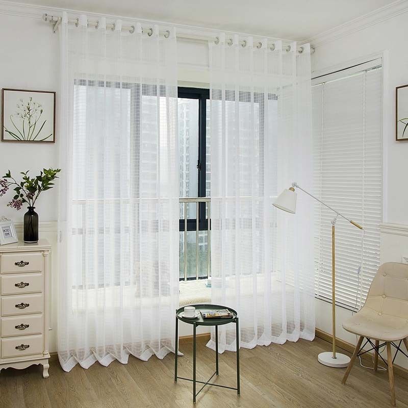 Nordic Simple Sheer Curtain Made to Measure Curtain White Check ...
