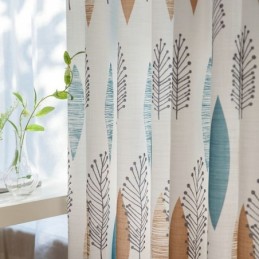 Contrast Color Room Darkening Curtain Made to Measure Curtain Environmental Protection Leaf Printing Blackout