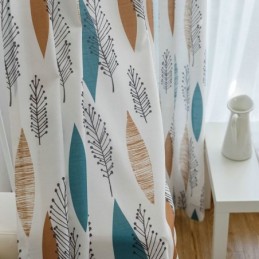 Contrast Color Room Darkening Curtain Made to Measure Curtain Environmental Protection Leaf Printing Blackout