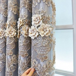 Blackout Curtains European Style Floral Embroidery Cloth And Sheer Integrated