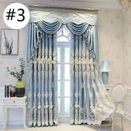 Blackout Curtains European Style Floral Embroidery Cloth And Sheer Integrated
