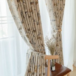 Nordic Linen Blackout Curtain Made to Measure Curtain Plant Printed For Living Room Bedroom