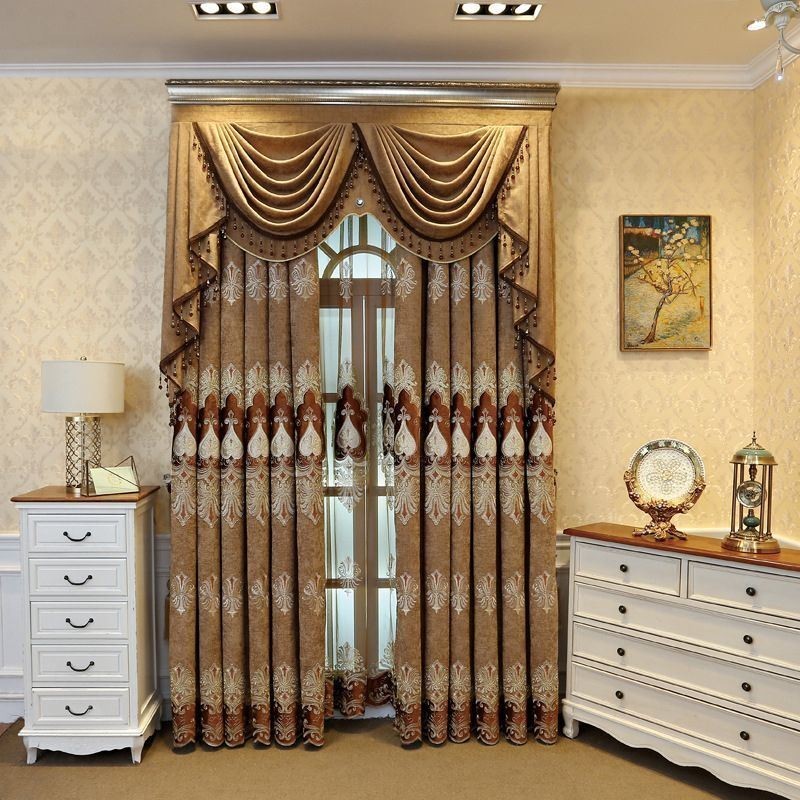 Chenille Blackout Curtain Made to Measure Curtain European Flower Embroidery For Living Room Bedroom