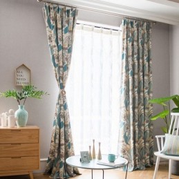Nordic Blackout Curtains Cotton Plant Printed For Living Room Bedroom