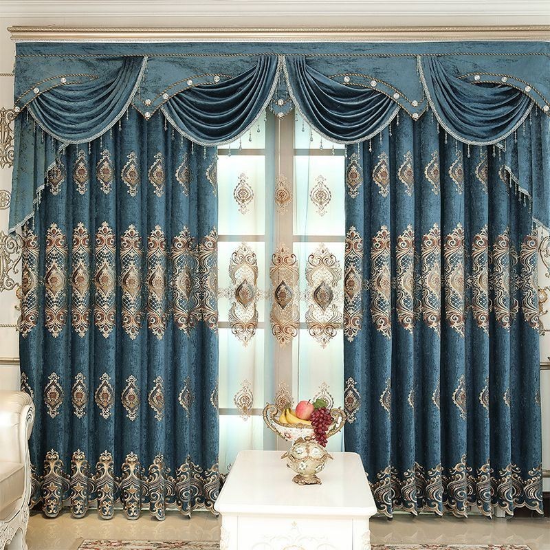 Embroidered Blackout Curtain Made to Measure Curtain European Luxury Floral Window Drapes For Living Room