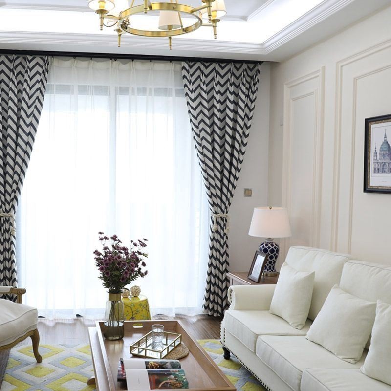 Luxury Jacquard Curtains Wavy Striped Blackout For Living Room
