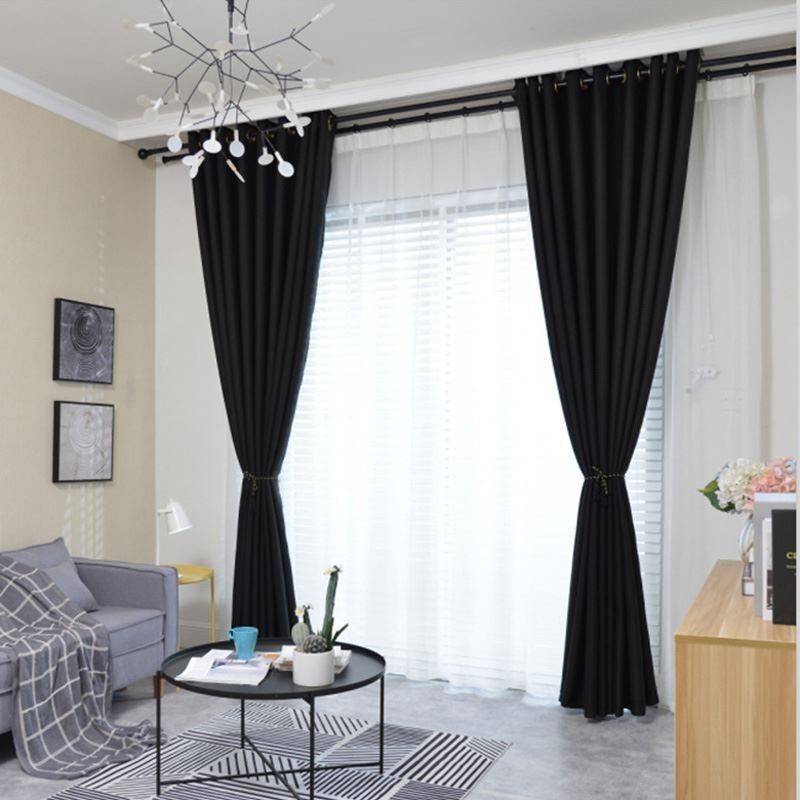 Black Color Flannels Blackout Curtain Made to Measure Curtain Minimalist Solid Fabric Living Room Bedroom