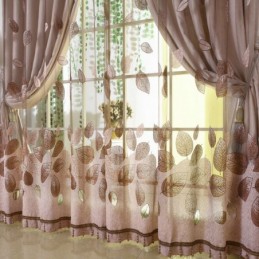 Minimalist Voile Curtain Made to Measure Curtain Panle Refreshing Leaves Jacquard