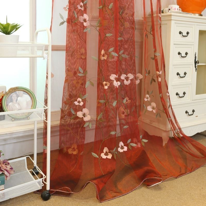 Pastoral Style Sheer Curtain Made to Measure Curtain Fresh Ventilate Embroidery Living Room