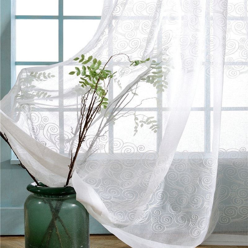 Japanese Style Sheer Curtain Made to Measure Curtain Simple Cloud Embroidery Window Treatment