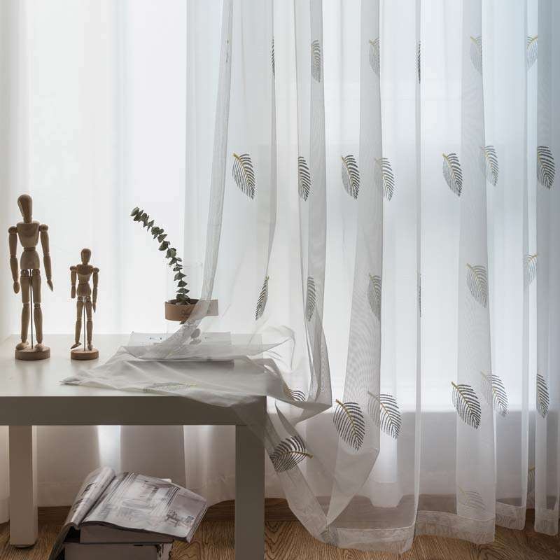 Nordic Simple Sheer Curtain Made to Measure Curtain Rural Leaves White ...
