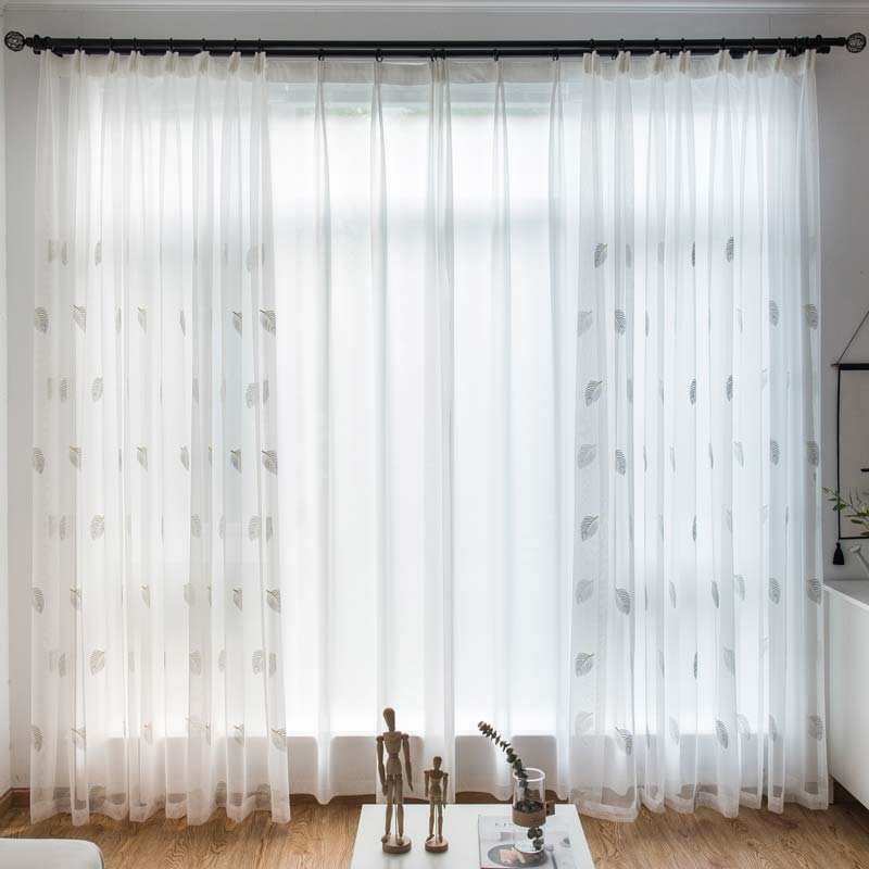 Nordic Simple Sheer Curtain Made to Measure Curtain Rural Leaves White ...
