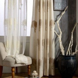 Breathable Sheer Curtain Made to Measure Curtain Tree Texture Embroidery Living Room