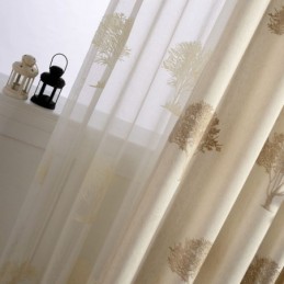 Breathable Sheer Curtain Made to Measure Curtain Tree Texture Embroidery Living Room