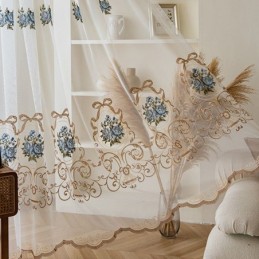 Floral Window Sheer Curtain Made to Measure Curtain Embroidered Tulle For Living Room