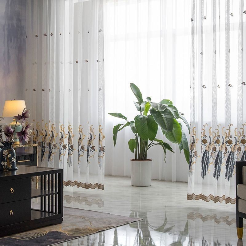 Peacock Embroidery Tulle Curtain Made to Measure Curtain European Luxury Sheer Voile Living Room