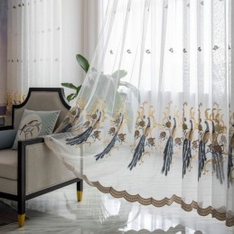 Peacock Embroidery Tulle Curtain Made to Measure Curtain European Luxury Sheer Voile Living Room
