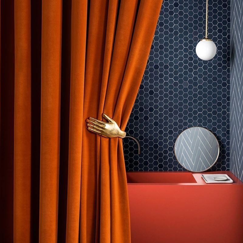 Orange Color Flannels Blackout Curtain Made to Measure Curtain Minimalist Solid Fabric Living Room Bedroom