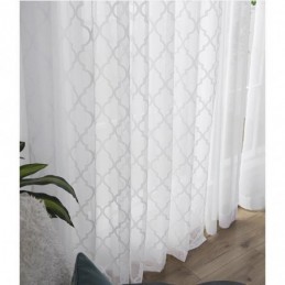 White Geometric Lace Sheer Curtains Panel Living Room Bedroom