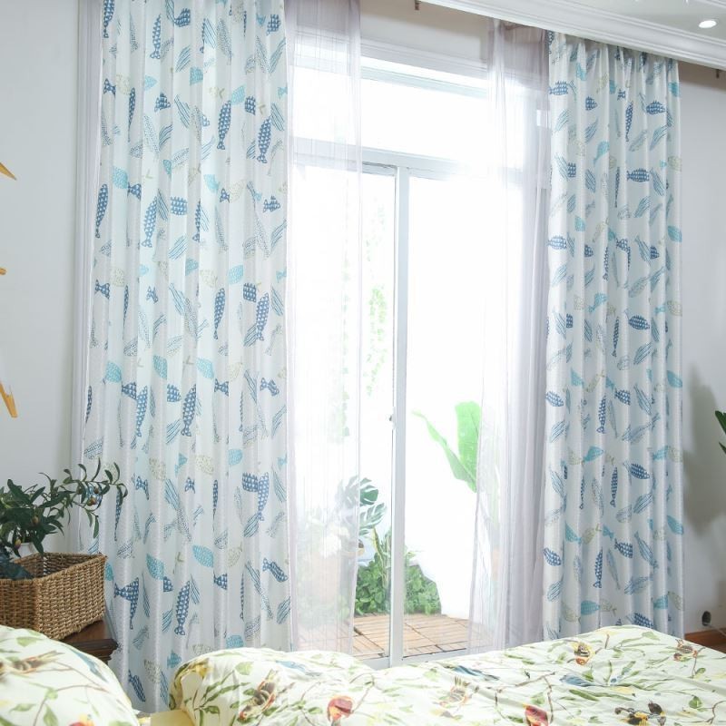 Semi Blackout Curtain Made to Measure Curtain Fish Printed Kids Room Living