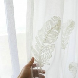 Feather Embroidery Sheer Curtain Made to Measure Curtain Minimalist Voile Living Room Bedroom
