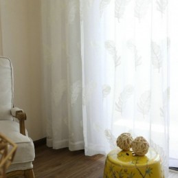 Feather Embroidery Sheer Curtain Made to Measure Curtain Minimalist Voile Living Room Bedroom
