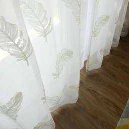 Feather Embroidery Sheer Curtain Made to Measure Curtain Minimalist Voile Living Room Bedroom