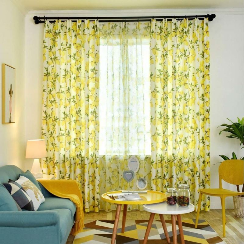 Fresh Semi Blackout Curtain Made to Measure Curtain Fruit Lemon Printed Living Room