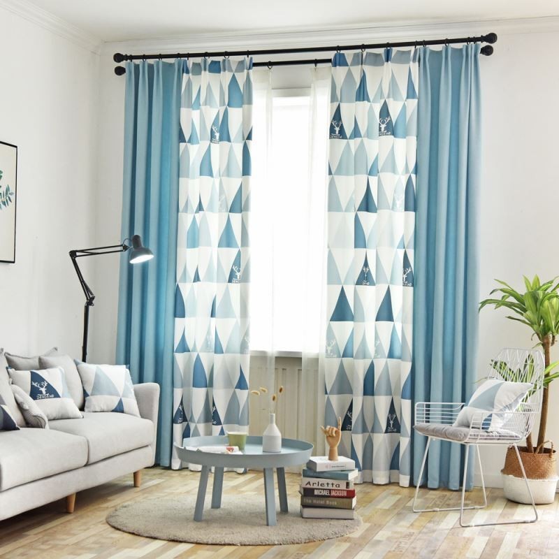 Nordic Semi Blackout Curtain Made to Measure Curtain Triangle Printed Living Room