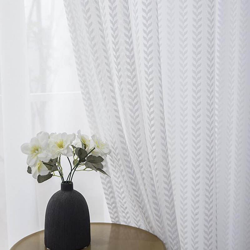 Little Leaf Pattern Sheer Curtain Made to Measure Curtain Panel European Style Lace Voile Bay Window Bedroom
