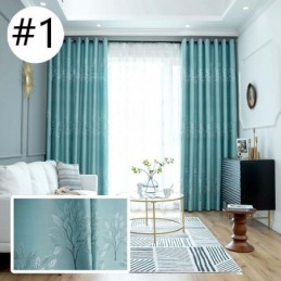 Nordic Style Tree Pattern Curtains Satin Jacquard Living Room Bedroom