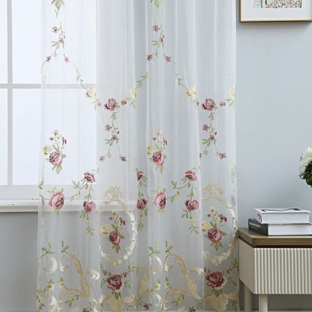 European Embroidered Tulle Curtain Made to Measure Curtain Floral Voile ...