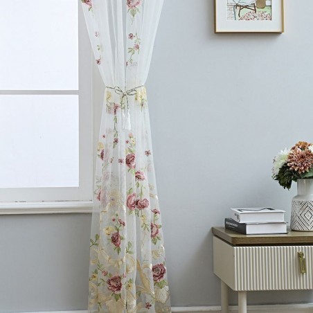 European Embroidered Tulle Curtain Made to Measure Curtain Floral Voile ...