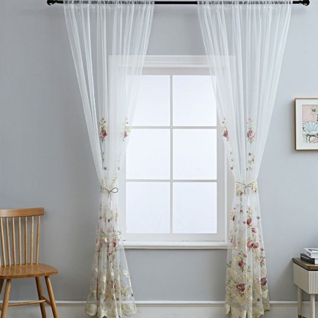 European Embroidered Tulle Curtain Made to Measure Curtain Floral Voile ...