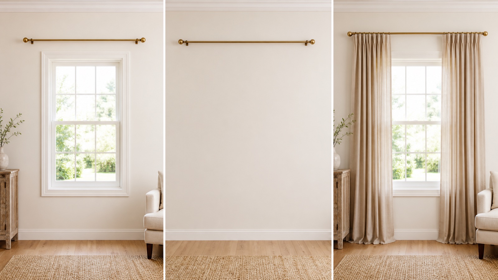 Real window showing planned rod position, usable rod span and finished curtains