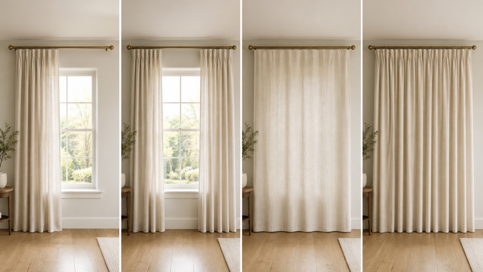 Real windows comparing single and split panels and sparse versus balanced fullness